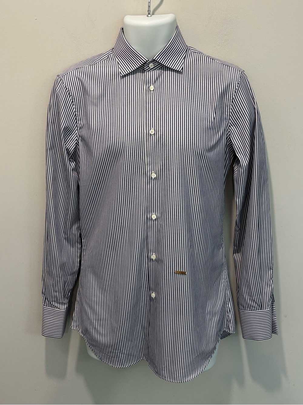 DSQUARED2 Blue White Stripe Dress Shirt Slim Fit Cotton EU46 US36 Cocktail - Picture 3 of 16